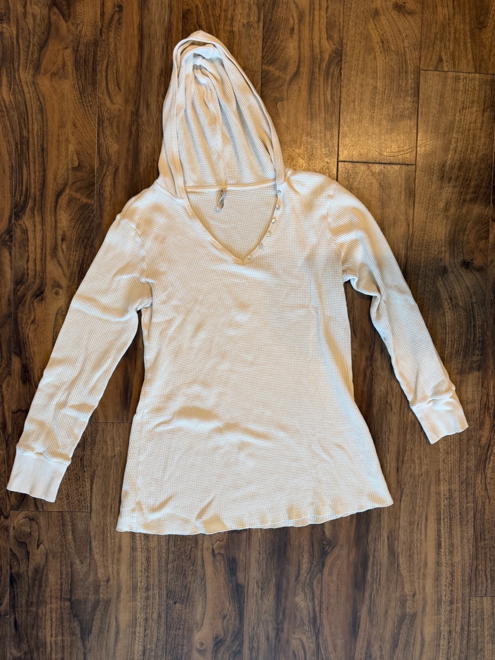 Old Navy Cream Waffle Henley Hoodie Long Sleeve Top